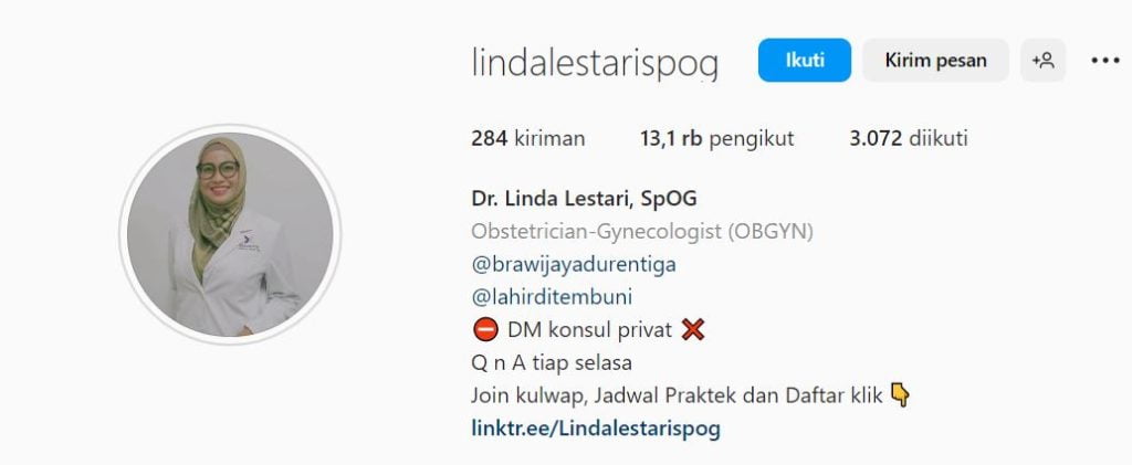dr Linda Lestari SpOG instagram