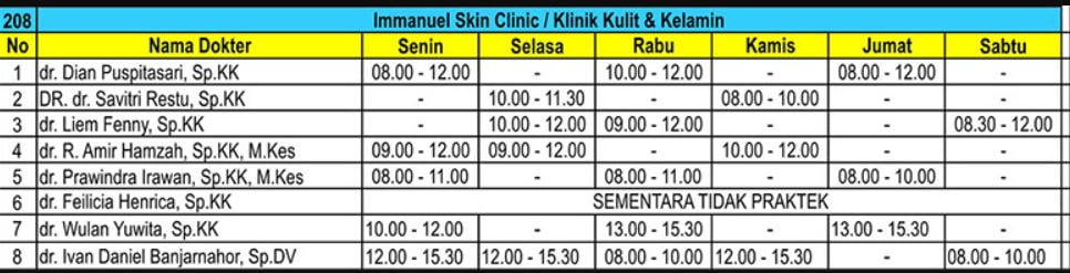 jadwal dokter kulir RS Immanuel Bandung
