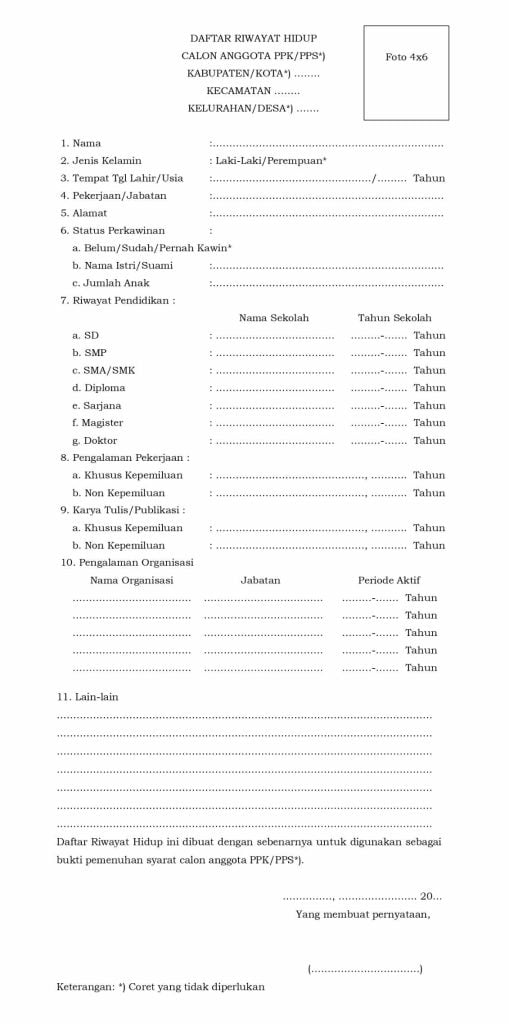 Download Contoh Daftar Riwayat Hidup KPPS 2024 Word & PDF